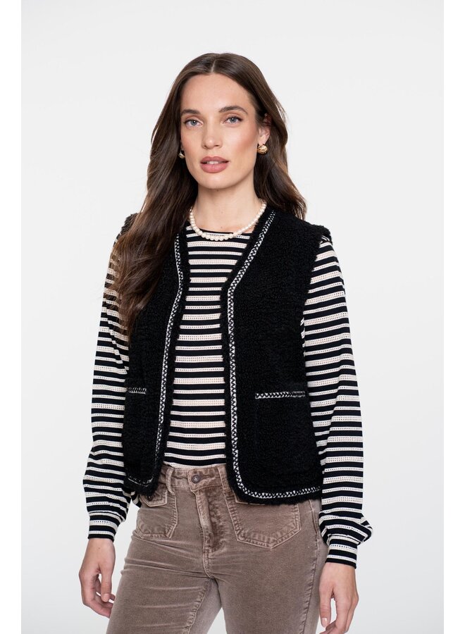 52563-47 999 Geisha Top striped ajour black/off-white