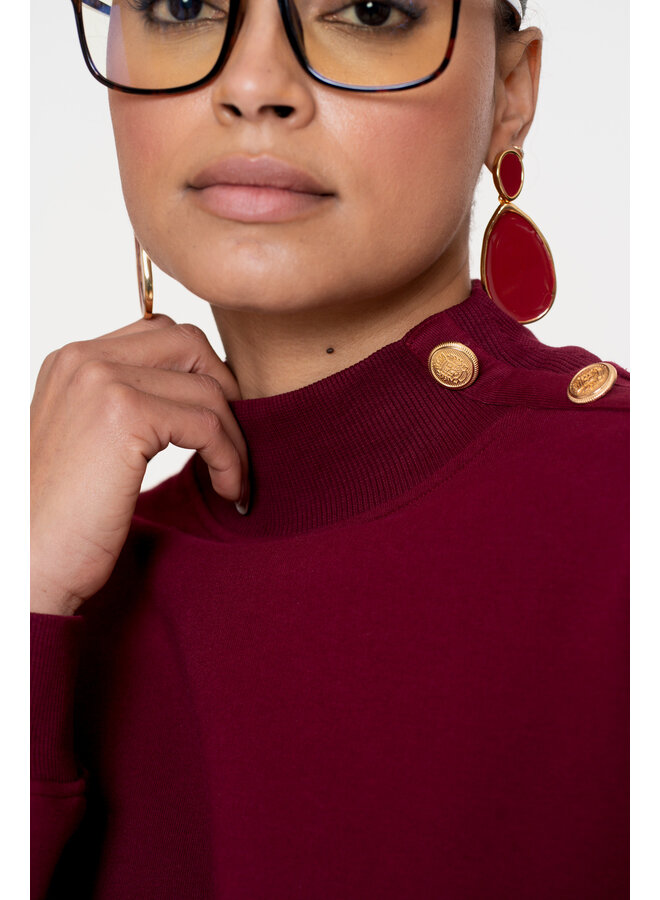 52600-41 480 Geisha Sweater with buttons at shoulder burgundy