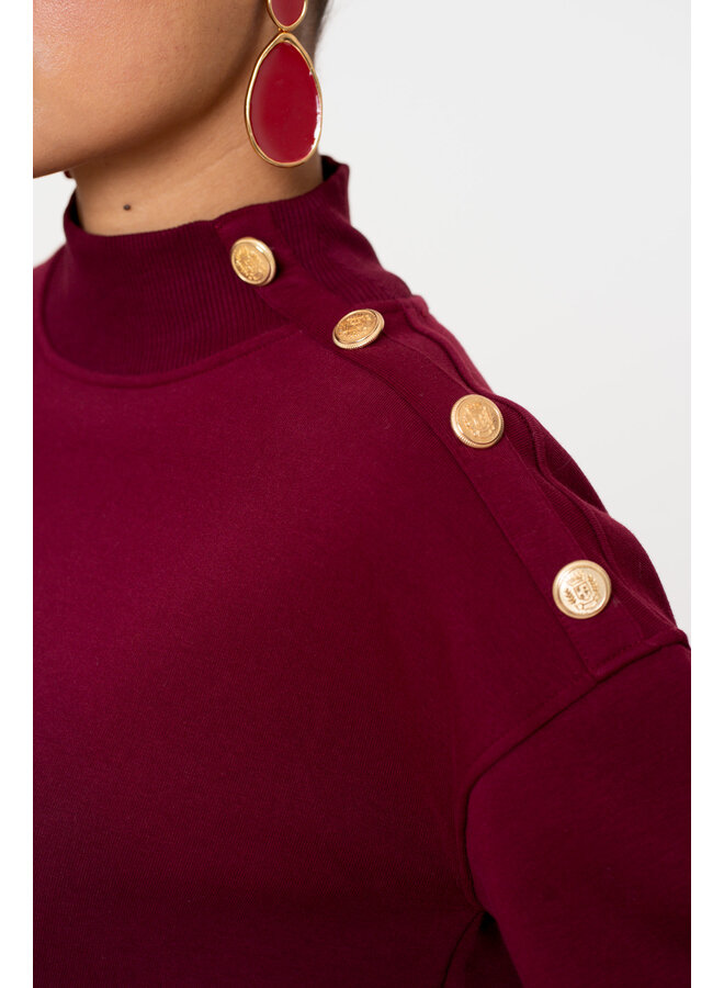 52600-41 480 Geisha Sweater with buttons at shoulder burgundy
