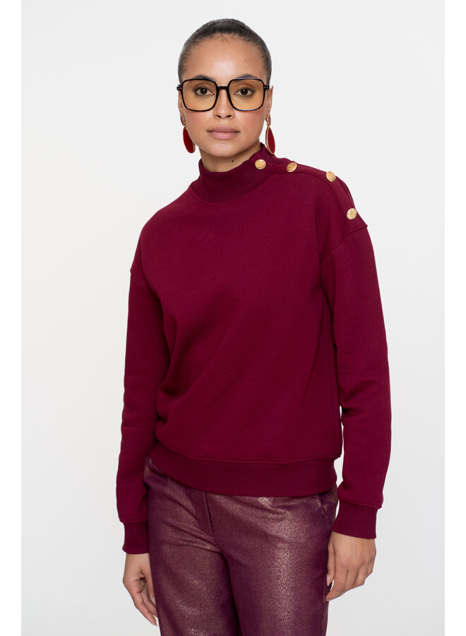 52600-41 480 Geisha Sweater with buttons at shoulder burgundy