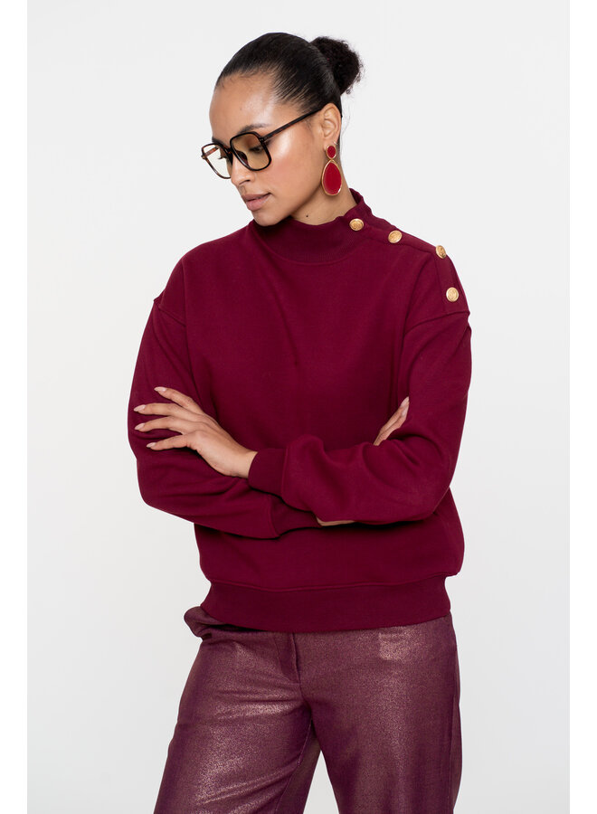 52600-41 480 Geisha Sweater with buttons at shoulder burgundy