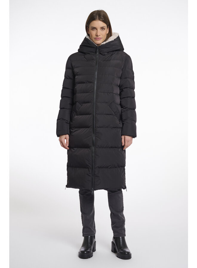 Keilafur.7002511 Rino & Pelle Long padded hooded coat with faux fur  Black stone
