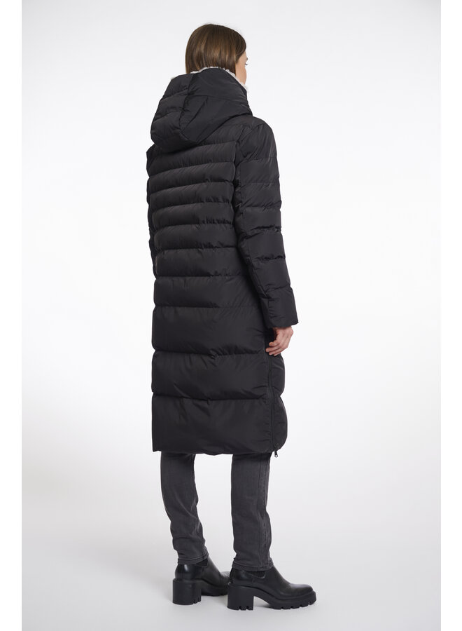 Keilafur.7002511 Rino & Pelle Long padded hooded coat with faux fur  Black stone