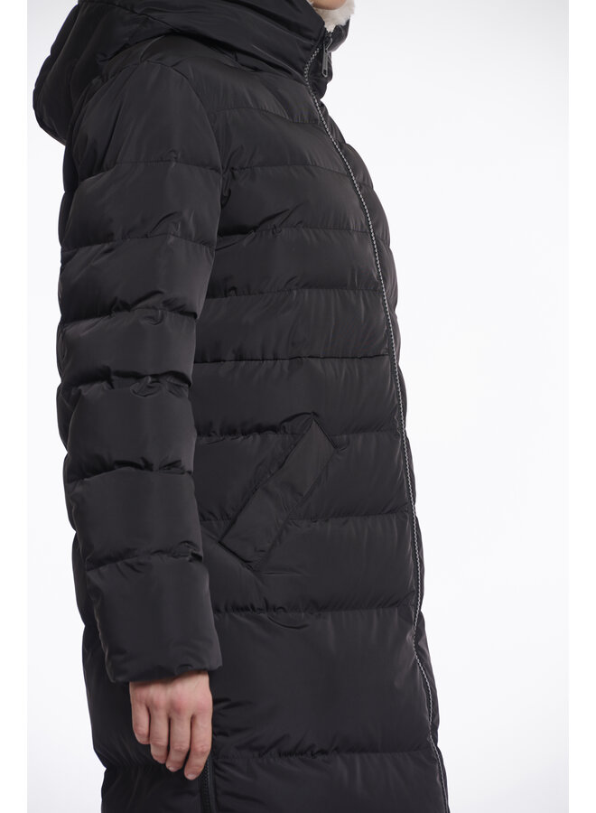 Keilafur.7002511 Rino & Pelle Long padded hooded coat with faux fur  Black stone