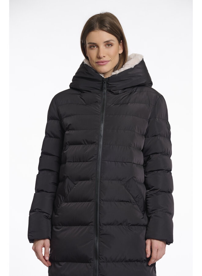 Keilafur.7002511 Rino & Pelle Long padded hooded coat with faux fur  Black stone