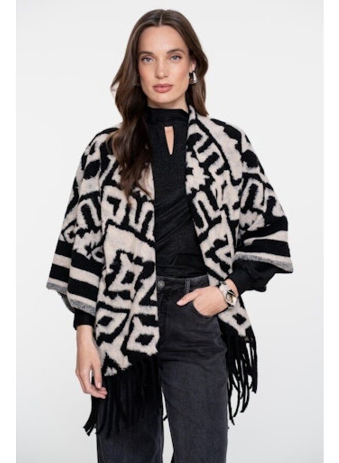 55537-70 999 Geisha Poncho jacquard black/sand