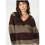 173090 159 MosMosh MM Taci Stripe LS V-Neck Knit Fudge