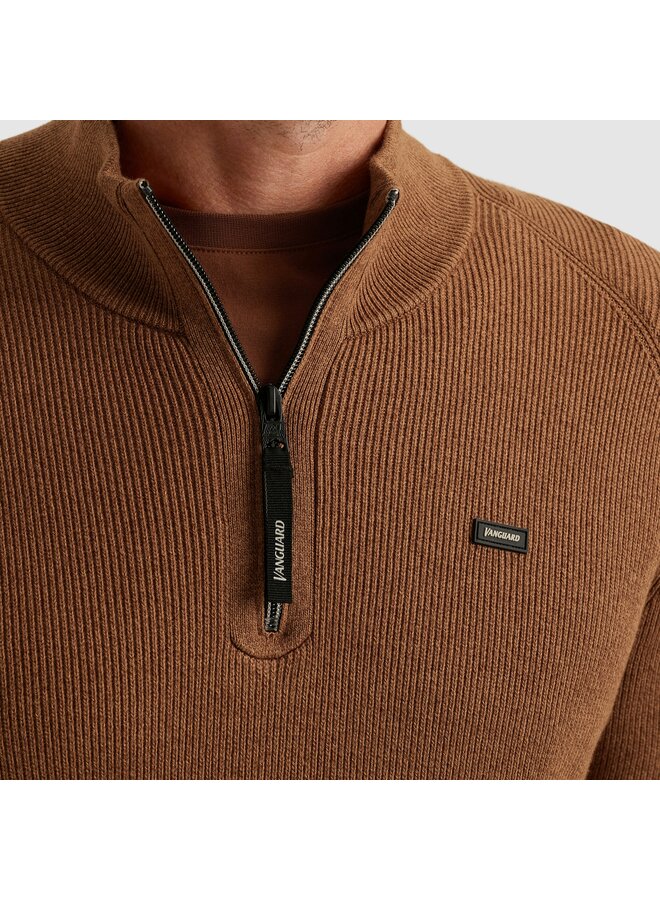 VKW2510332 8122 Vanguard Half zip collar gentleman's deal cotton modal Pecan Brown