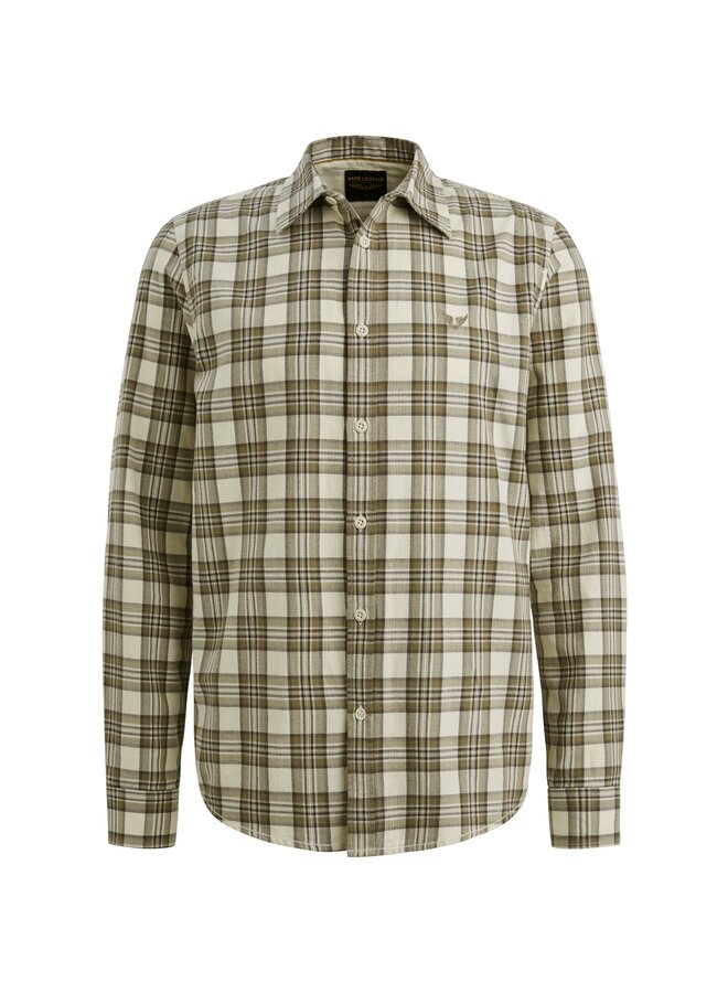 PSI2510201 7013 PME Legend LONG SLEEVE SHIRT Herringbone Yarn Dyed Check Bone White
