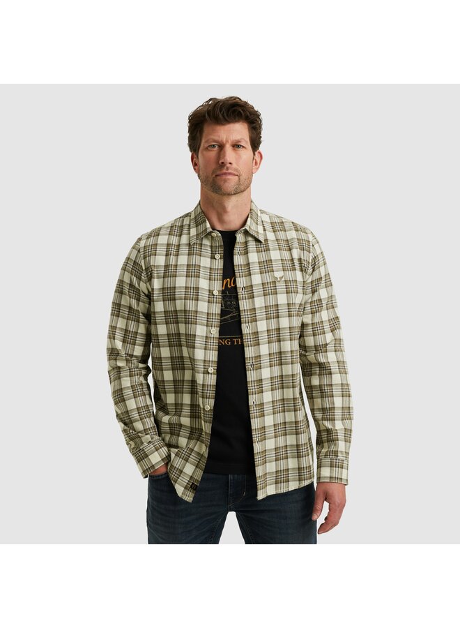 PSI2510201 7013 PME Legend LONG SLEEVE SHIRT Herringbone Yarn Dyed Check Bone White