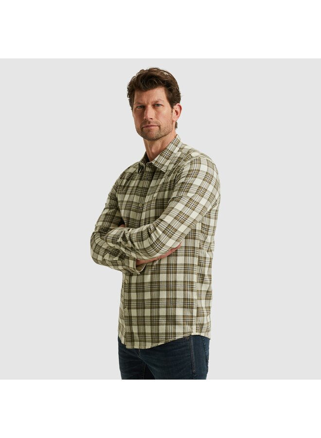 PSI2510201 7013 PME Legend LONG SLEEVE SHIRT Herringbone Yarn Dyed Check Bone White