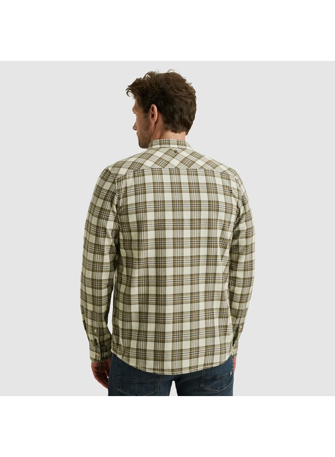 PSI2510201 7013 PME Legend LONG SLEEVE SHIRT Herringbone Yarn Dyed Check Bone White