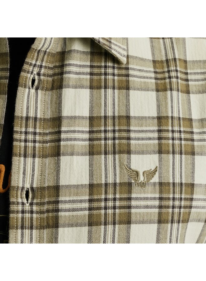 PSI2510201 7013 PME Legend LONG SLEEVE SHIRT Herringbone Yarn Dyed Check Bone White