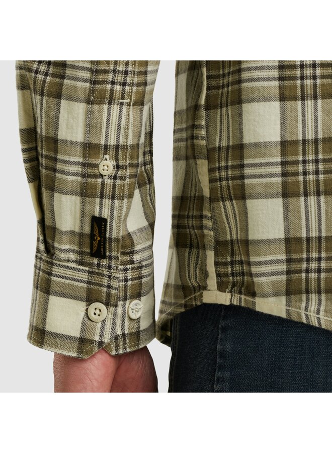 PSI2510201 7013 PME Legend LONG SLEEVE SHIRT Herringbone Yarn Dyed Check Bone White