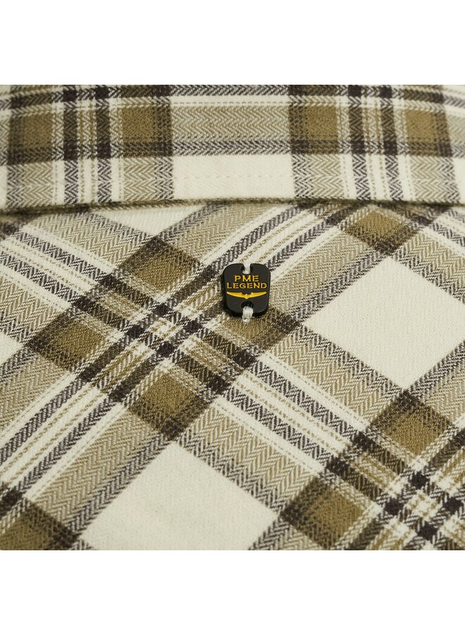 PSI2510201 7013 PME Legend LONG SLEEVE SHIRT Herringbone Yarn Dyed Check Bone White