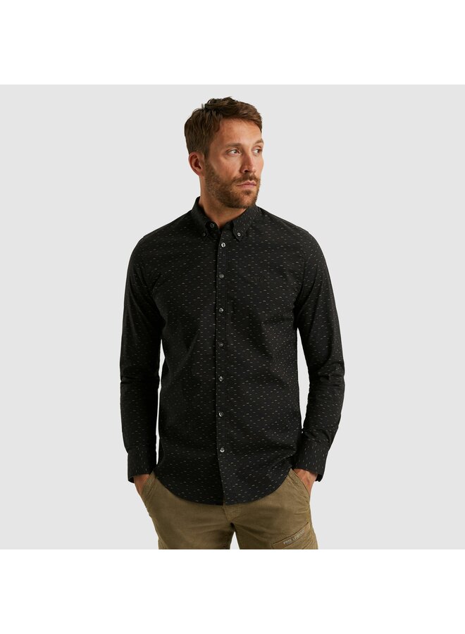 PSI2510238 9067 PME Legend LONG SLEEVE SHIRT Allover print on Poplin stretch Jet Black
