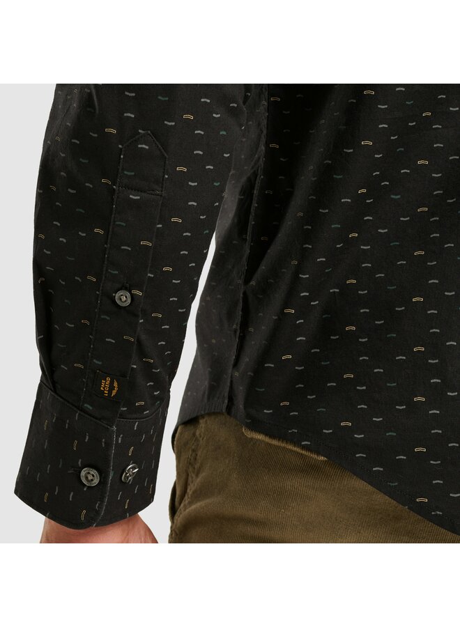PSI2510238 9067 PME Legend LONG SLEEVE SHIRT Allover print on Poplin stretch Jet Black