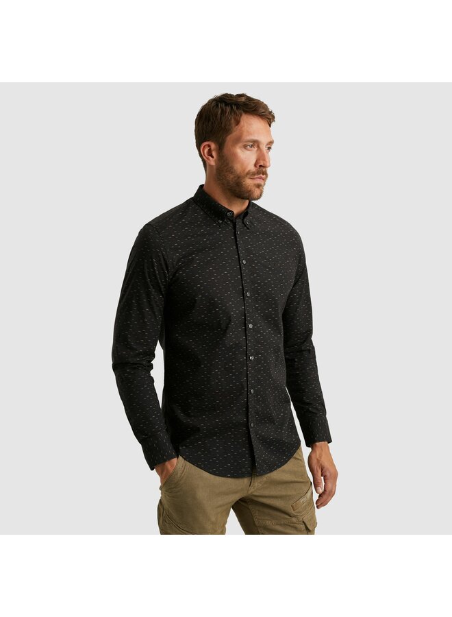 PSI2510238 9067 PME Legend LONG SLEEVE SHIRT Allover print on Poplin stretch Jet Black