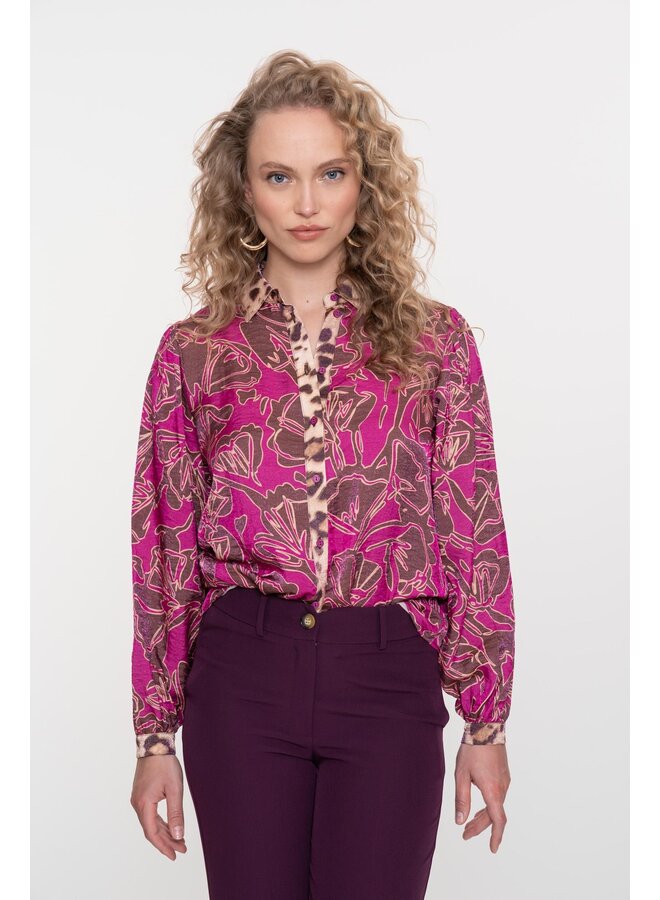 53937-20 765 Geisha blouse mocca/fuchsia