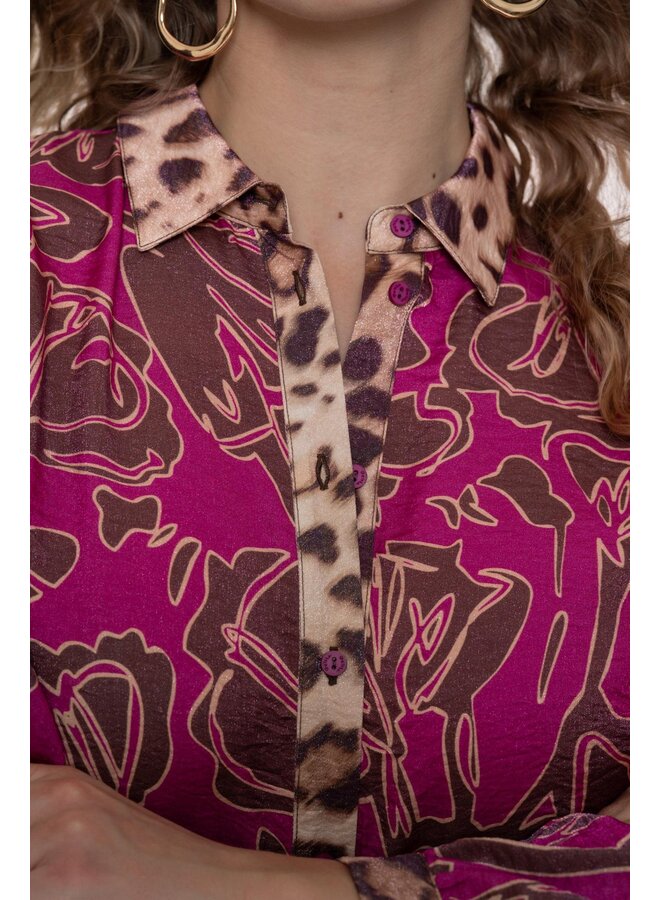 53937-20 765 Geisha blouse mocca/fuchsia