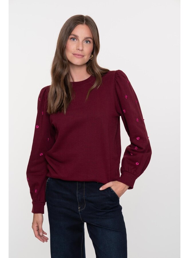 52870-21 485 Geisha Sweater with pearls port/pink