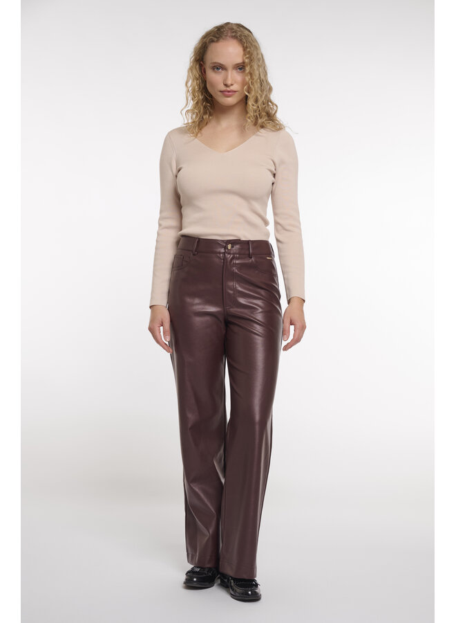 CorianRegular.7502511 Rino & Pelle regular length straight leg PU pants chocolate bean