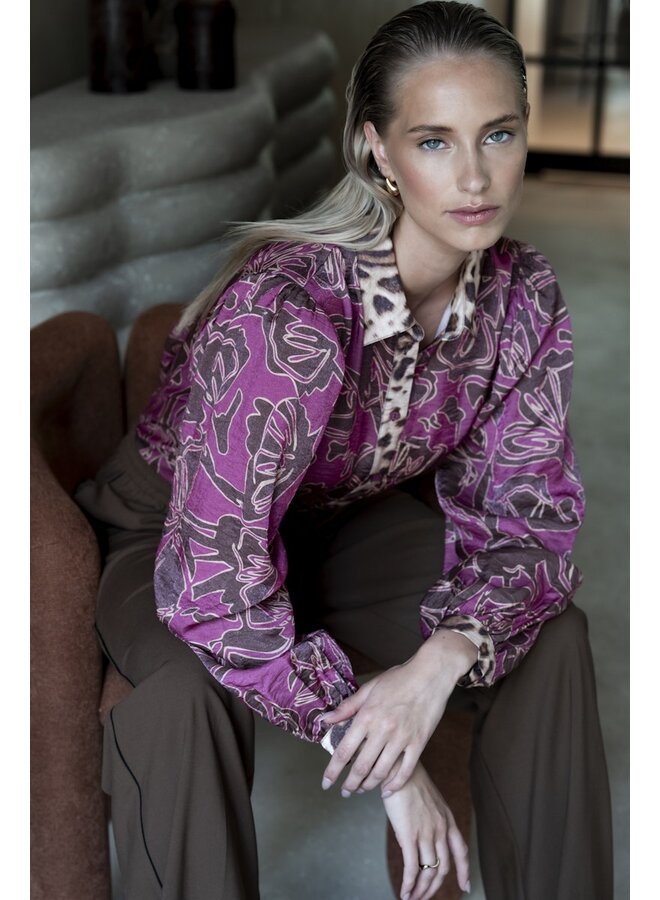 53937-20 765 Geisha blouse mocca/fuchsia