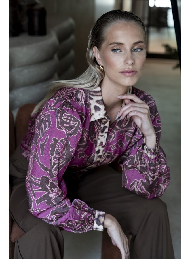 53937-20 765 Geisha blouse mocca/fuchsia