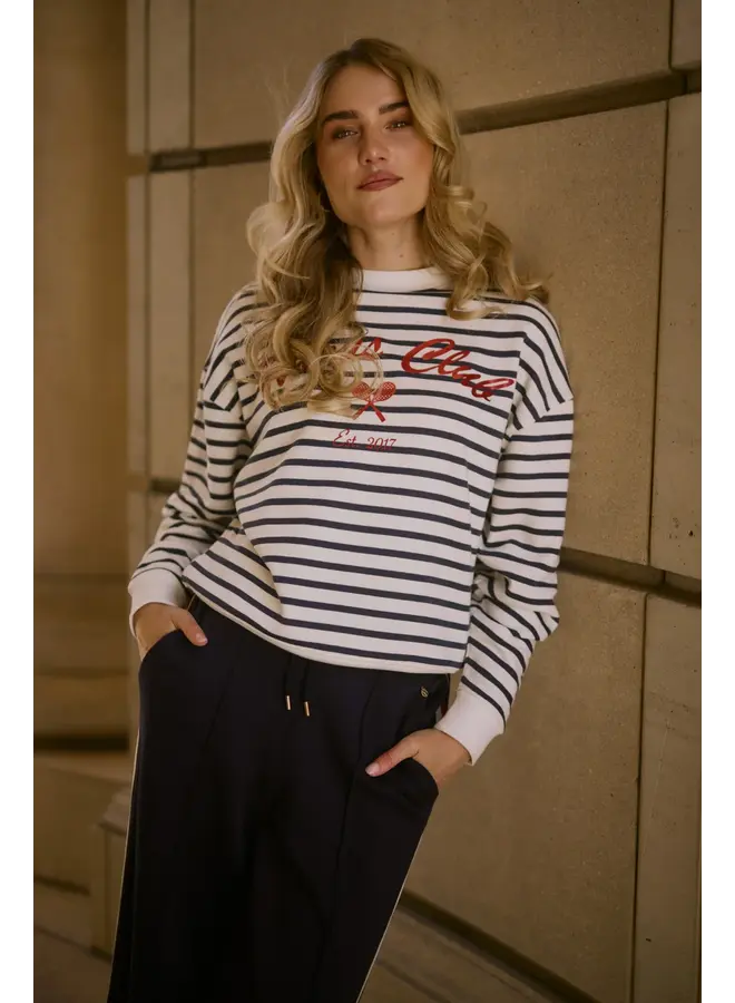 NKS03033 137 Nukus Paige Sweater Stripe White/Blue