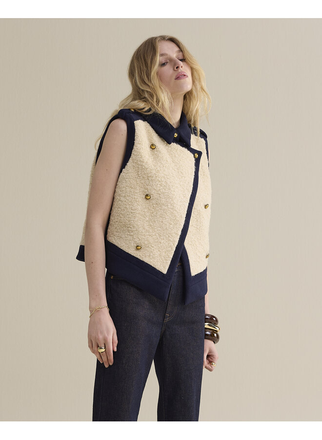 9s262-12398 495 Summum Gilet Boucle wool mix Midnight blue