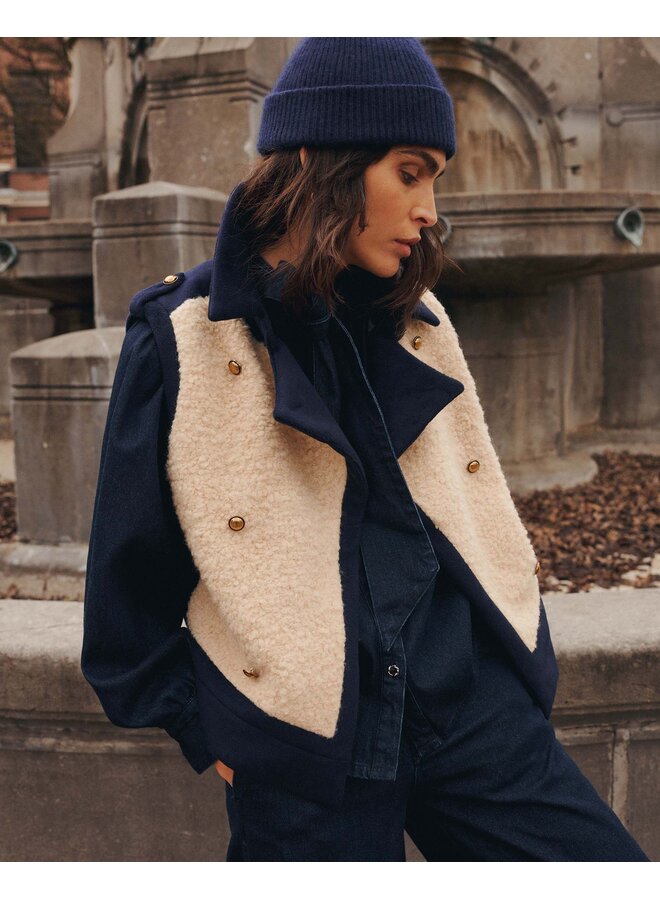 9s262-12398 495 Summum Gilet Boucle wool mix Midnight blue