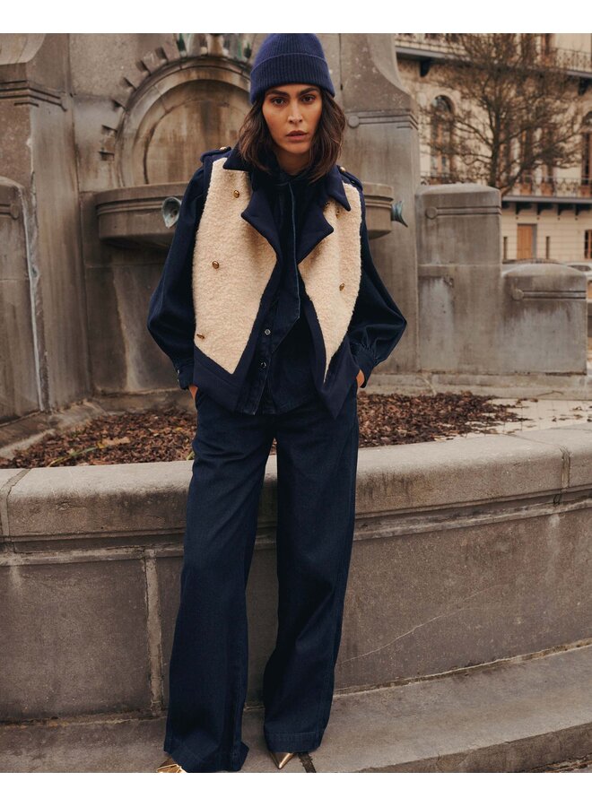 9s262-12398 495 Summum Gilet Boucle wool mix Midnight blue