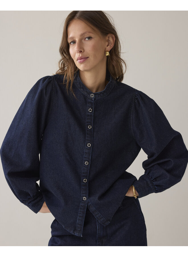 2s3381-5203 492 Summum Blouse Cotton lurex denim Night blue denim