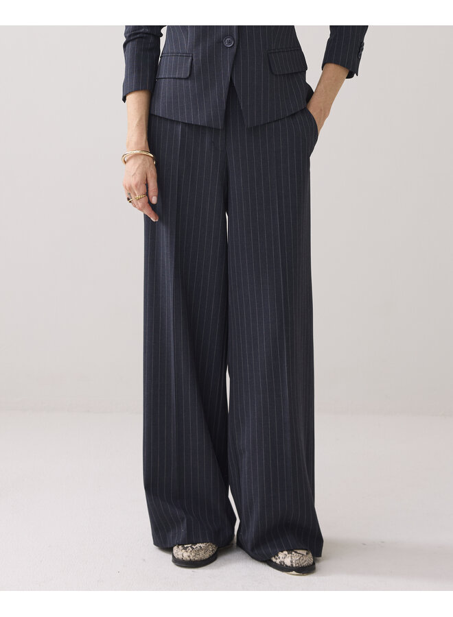 4s2905-12258 495 Summum Trousers wide leg Pinstripe, inseam 82cm Midnight blue