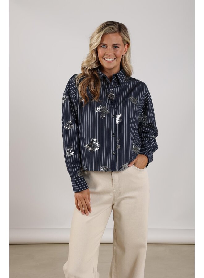 NKS02151 70 Nukus Tessa Blouse Paillet Navy