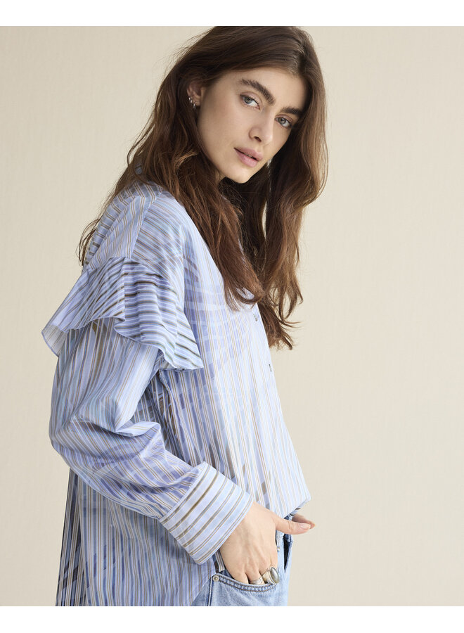 2s3429-12367 423 Summum Blouse Flowers and stripes  Softblue