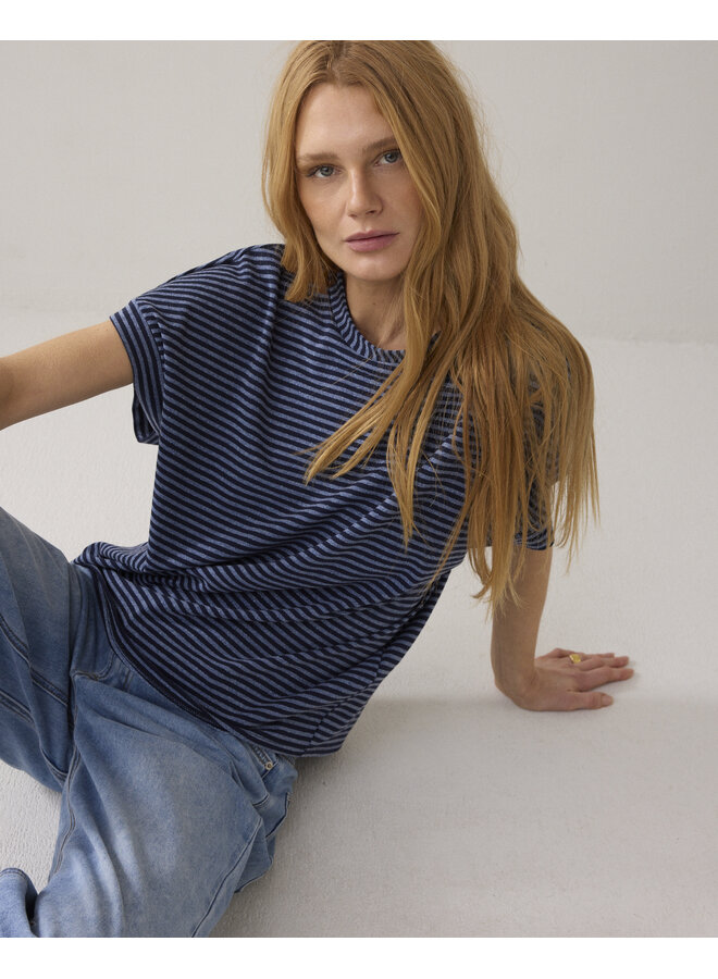 3s5258-30762 495 Summum Top Two tone lurex stripe  Midnightblue