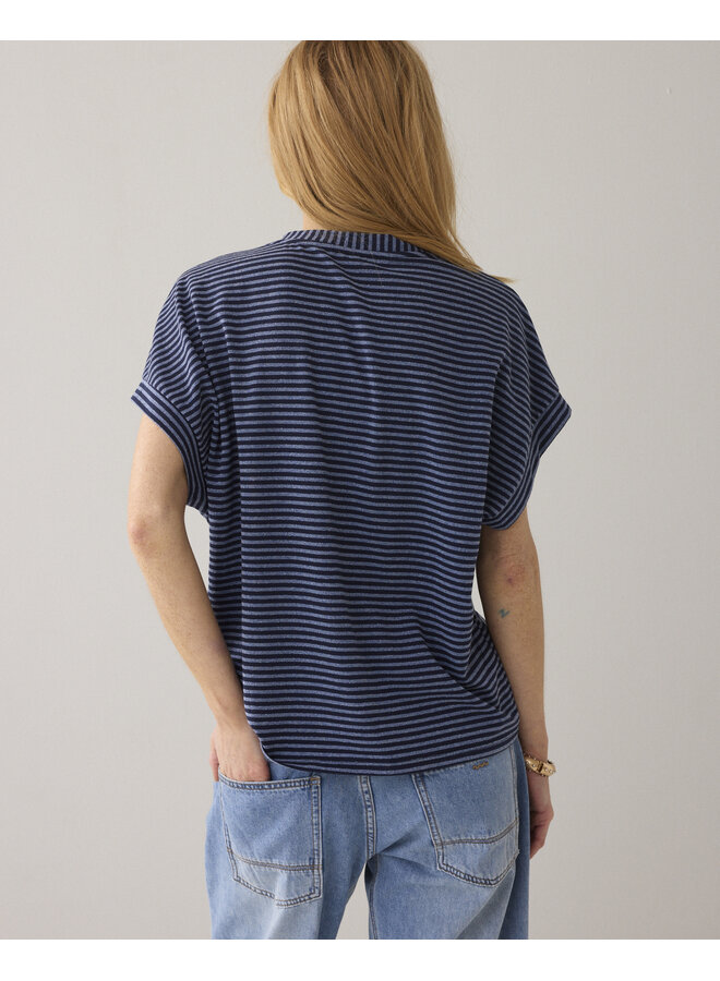 3s5258-30762 495 Summum Top Two tone lurex stripe  Midnightblue