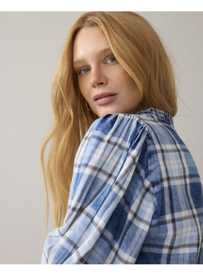 2s3405-12181 490 Summum Blouse Indigo check  Indigo