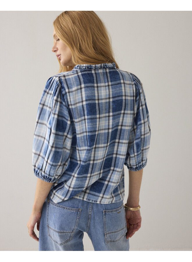 2s3405-12181 490 Summum Blouse Indigo check  Indigo