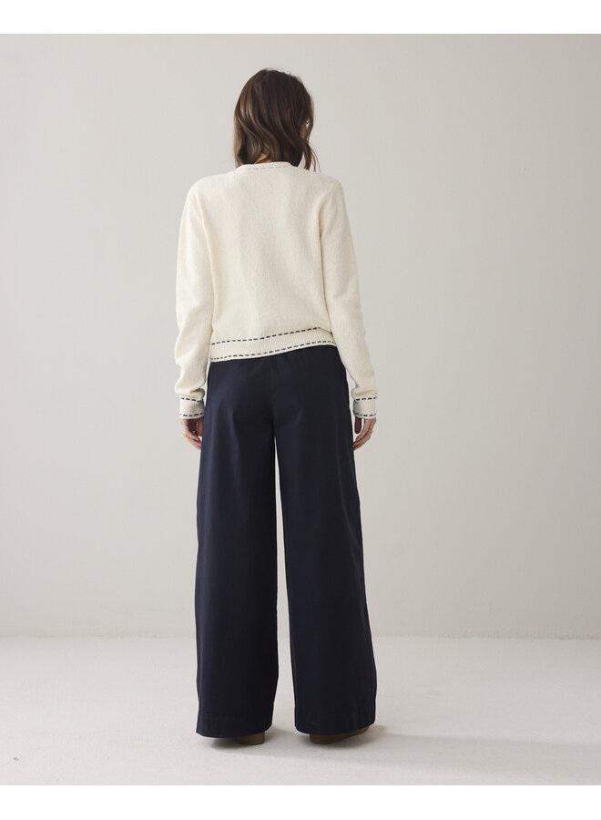 4s2909-12399 495 Summum Palazzo pant Combed stretch cotton  Midnightblue