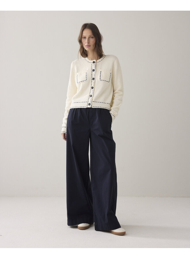 4s2909-12399 495 Summum Palazzo pant Combed stretch cotton  Midnightblue