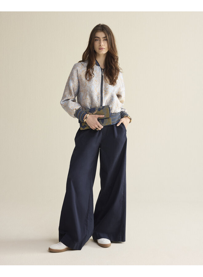 4s2909-12399 495 Summum Palazzo pant Combed stretch cotton  Midnightblue