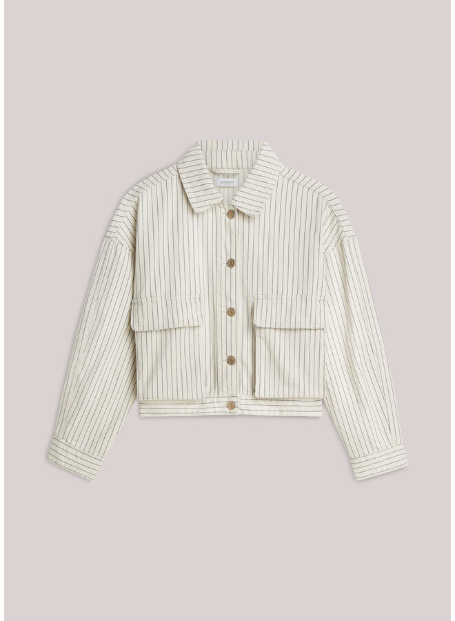 1s1289-12403 122 Summum Boxy jacket Yarn dyed stripe  Ivory