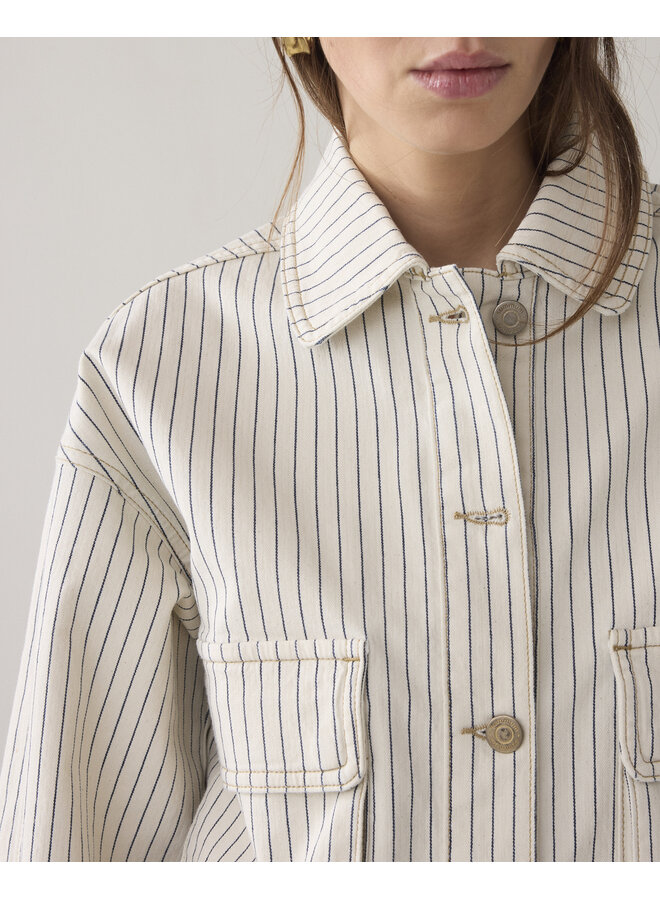 1s1289-12403 122 Summum Boxy jacket Yarn dyed stripe  Ivory