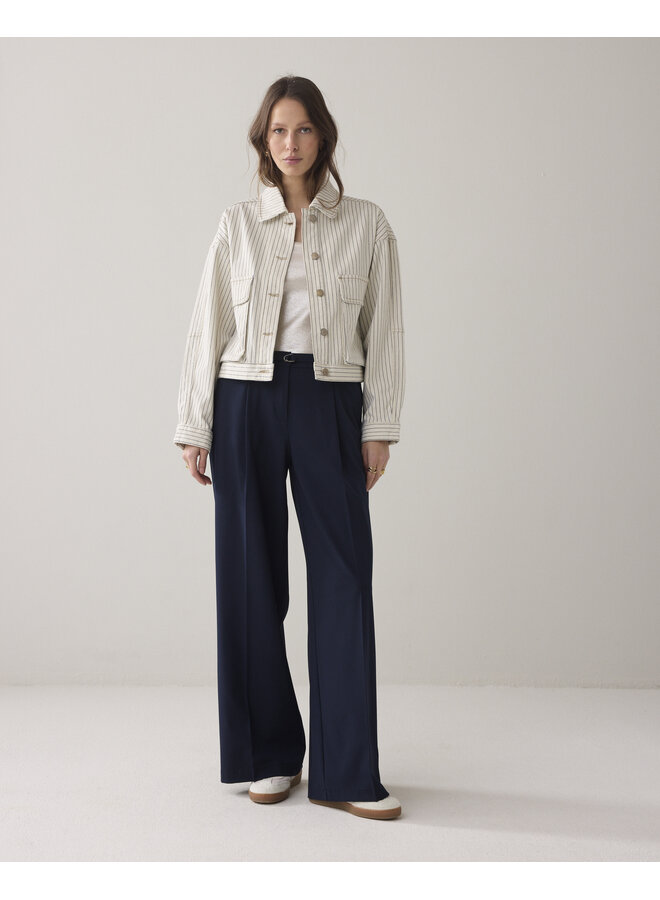 1s1289-12403 122 Summum Boxy jacket Yarn dyed stripe  Ivory