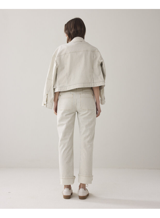 4s2918-12403 122 Summum Straight pant Yarn dyed stripe  Ivory