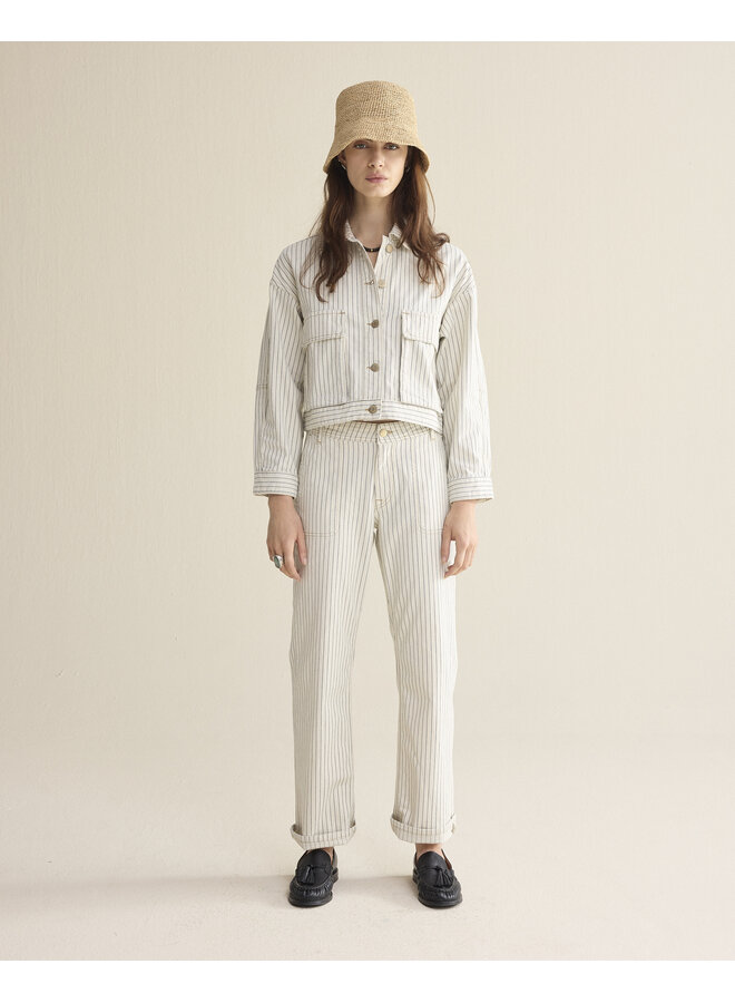 4s2918-12403 122 Summum Straight pant Yarn dyed stripe  Ivory