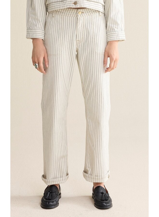 4s2918-12403 122 Summum Straight pant Yarn dyed stripe  Ivory