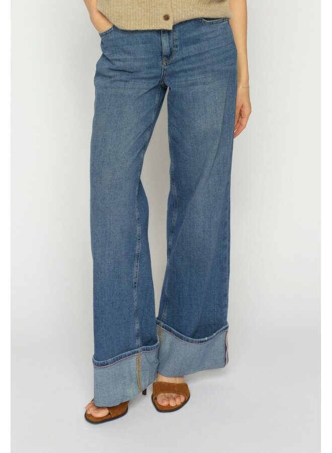 178360 493 MosMosh MMDara Turn-up Jeans Mid Blue